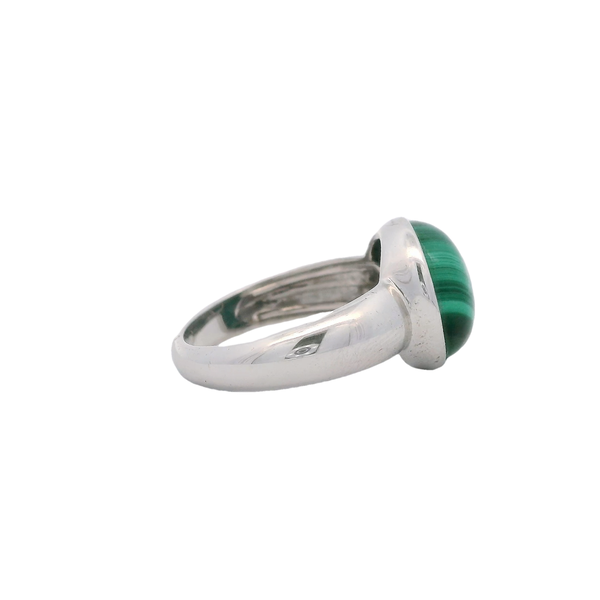Sterling Silver 10.58ct Round Cabochon Malachite Ring Size 7.25