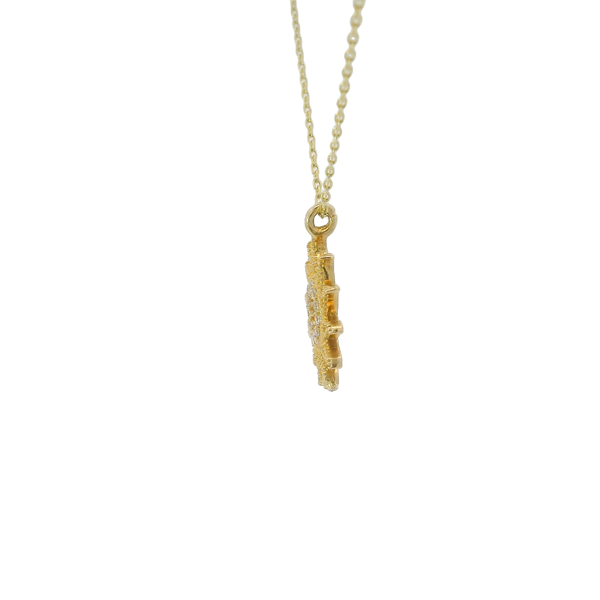 14K Yellow Gold Cubic Zirconia  Milgrain Sun Necklace 16"