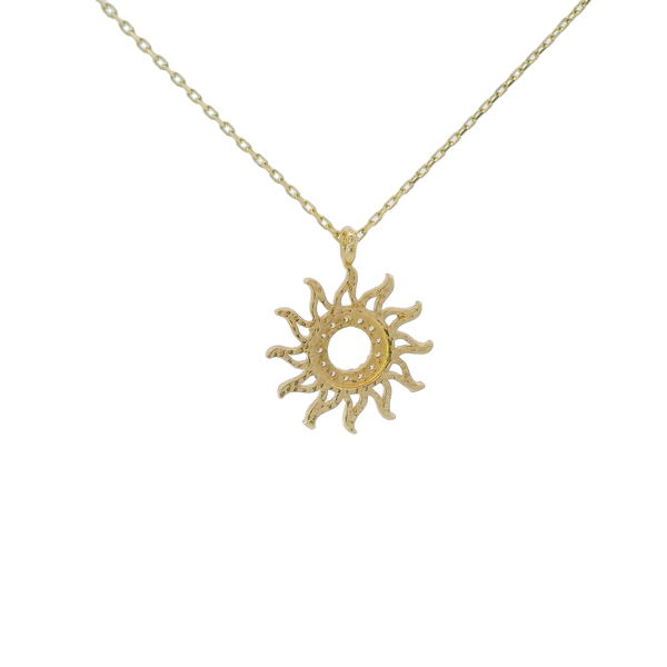 14K Yellow Gold Cubic Zirconia  Milgrain Sun Necklace 16"