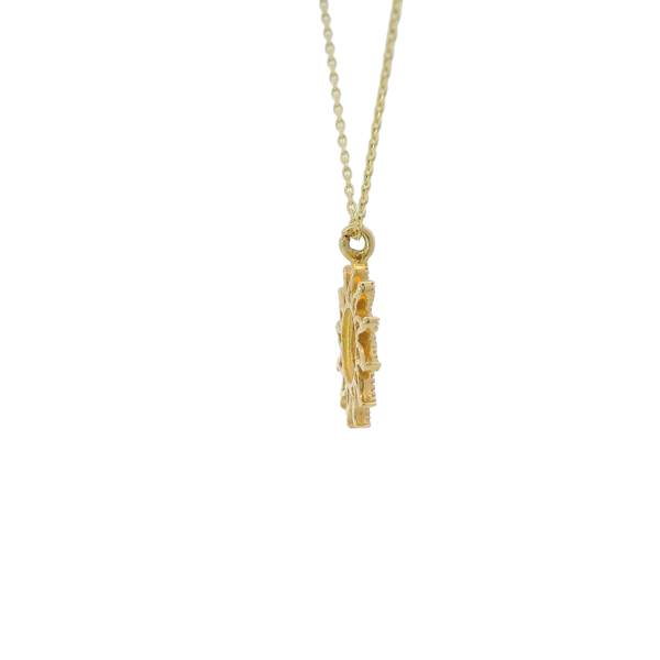 14K Yellow Gold Cubic Zirconia  Milgrain Sun Necklace 16"