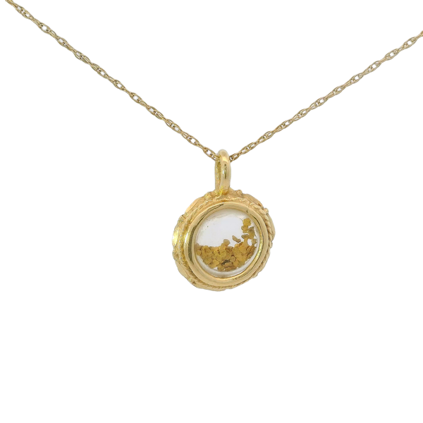 14K Yellow Gold 1970's Gold Flake Resin Necklace 18"