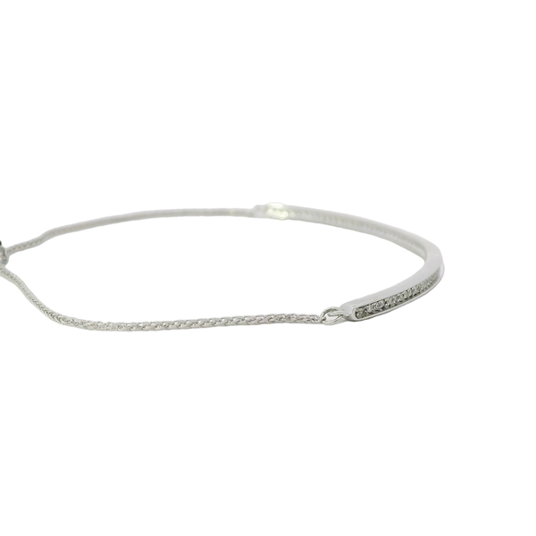 14K White Gold .20ct Diamond Channel Bar Bolo Bracelet