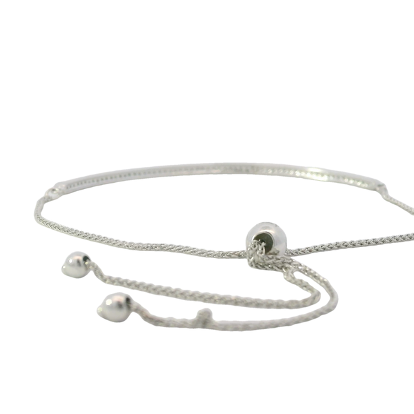 14K White Gold .20ct Diamond Channel Bar Bolo Bracelet