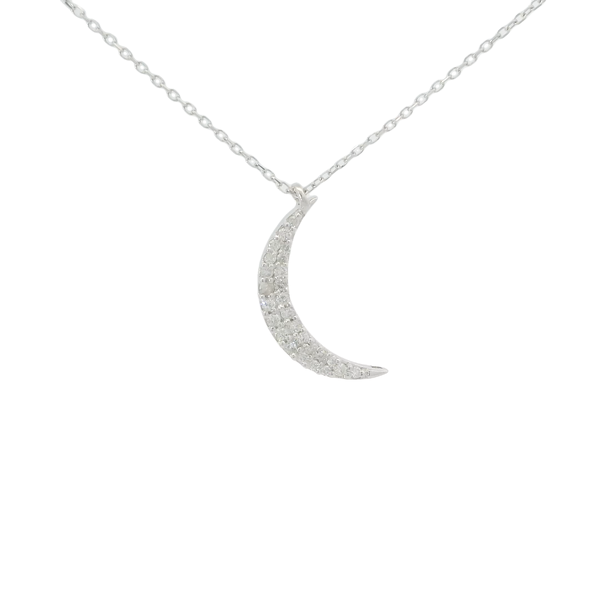 14K White Gold .15ct Diamond Crescent Moon Necklace 16"17"18" Adjustable
