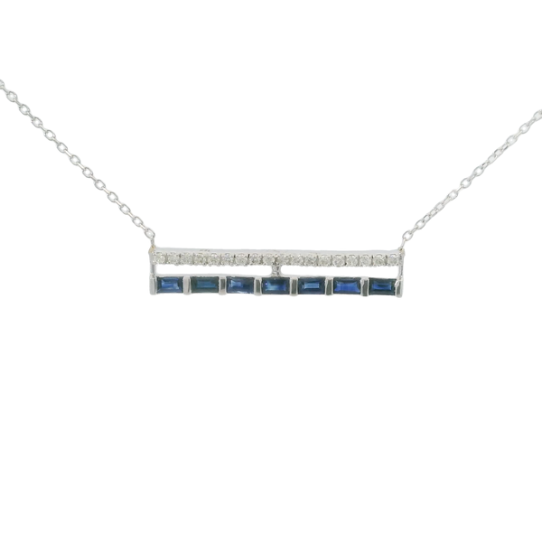 14K White Gold .50ct Sapphire & .10ct Diamond Bar Split Chain Neck 16"17"18" Adjustable