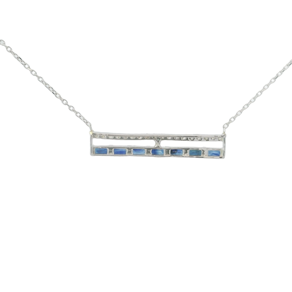 14K White Gold .50ct Sapphire & .10ct Diamond Bar Split Chain Neck 16"17"18" Adjustable
