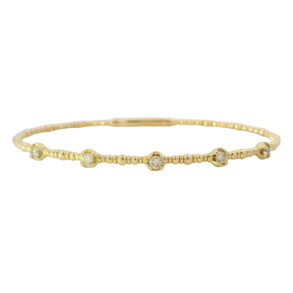 14K Yellow Gold .35ct Diamond Beaded Flex Bangle 6.5"