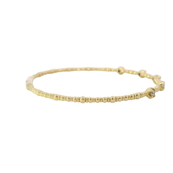 14K Yellow Gold .35ct Diamond Beaded Flex Bangle 6.5"