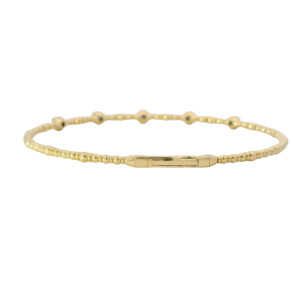 14K Yellow Gold .35ct Diamond Beaded Flex Bangle 6.5"