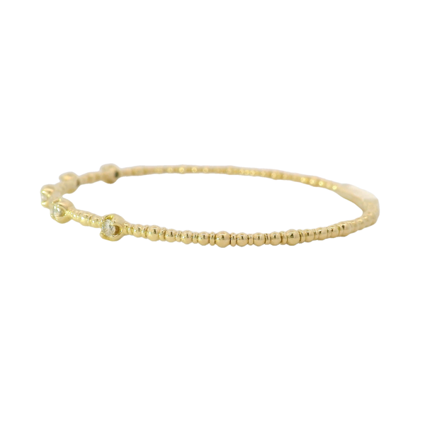 14K Yellow Gold .35ct Diamond Beaded Flex Bangle 6.5"