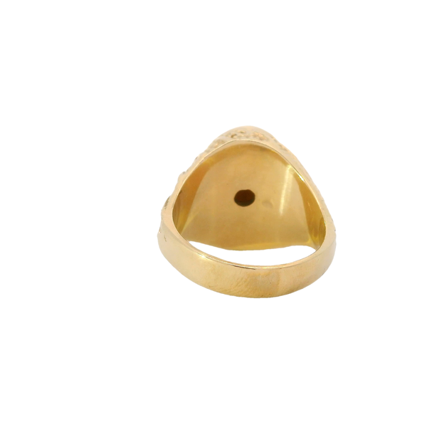 Sale 14K Yellow Gold 1970's 8.75ct Oval Cabochon Tiger's Eye Textured Ring Size 9.25