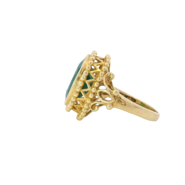 14K Yellow Gold 10.75 Oval Aquaprase Filgree Ring Size 7.5