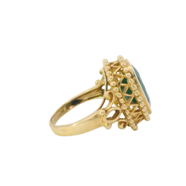 14K Yellow Gold 10.75 Oval Aquaprase Filgree Ring Size 7.5