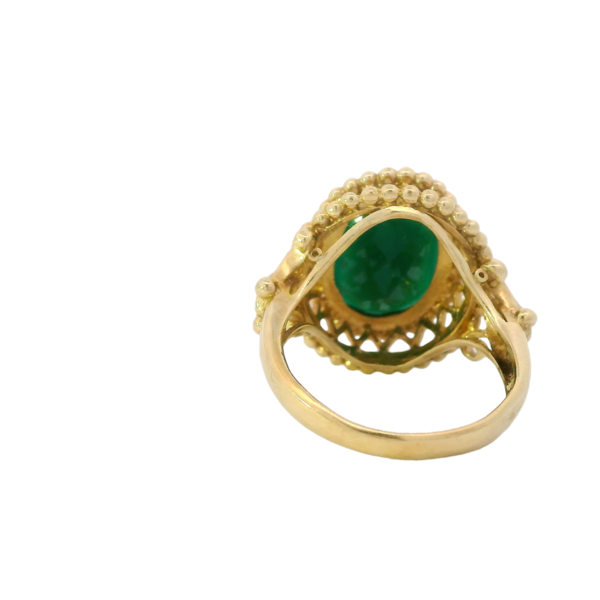 14K Yellow Gold 10.75 Oval Aquaprase Filgree Ring Size 7.5