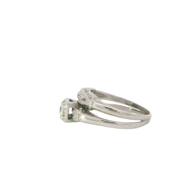 14K White Gold 1950's .35ct Diamond Wedding Set Size 7