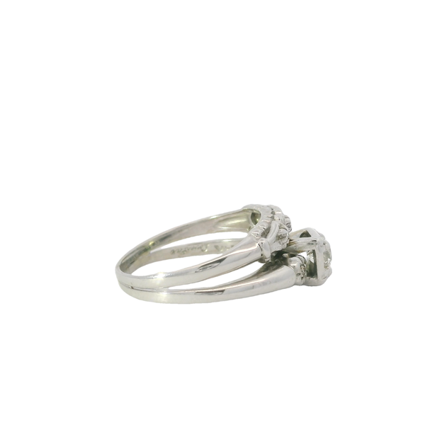 14K White Gold 1950's .35ct Diamond Wedding Set Size 7