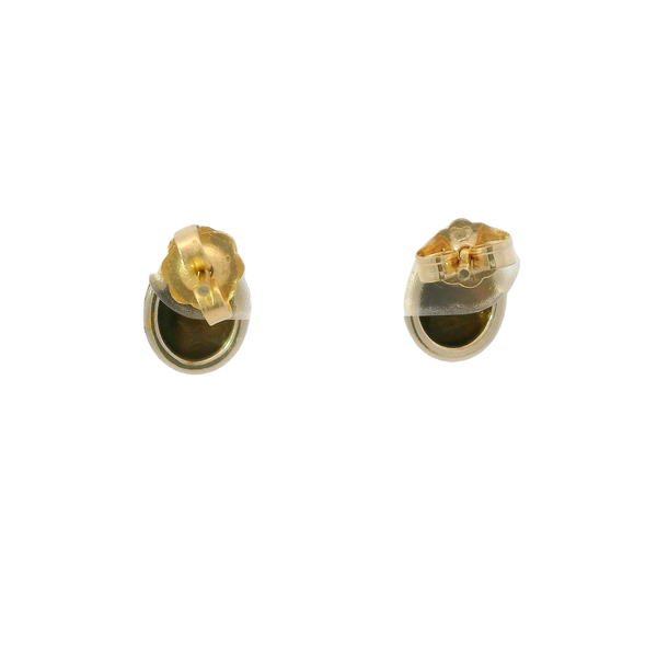 14K Yellow Gold 1960's Tiger's Eye Hang Carved Scarab Post Earrings