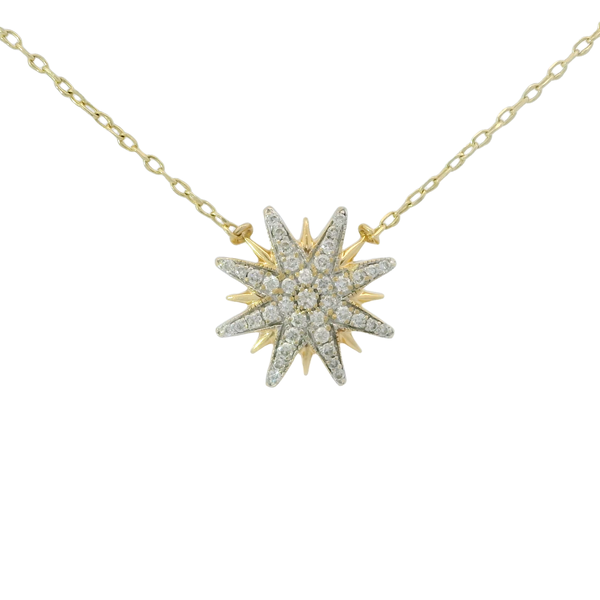 14K Yellow Gold Estate .37ct Diamond Starburst Split Chain Necklace 18"