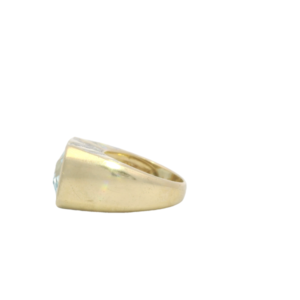 14K Yellow Gold 1970's 9ct Blue Topaz & .24ct Diamond Ring Size 5