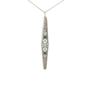 14KW Art Deco 1930's .12ct Dia & .15ct Sapp Filigree Necklace 16"