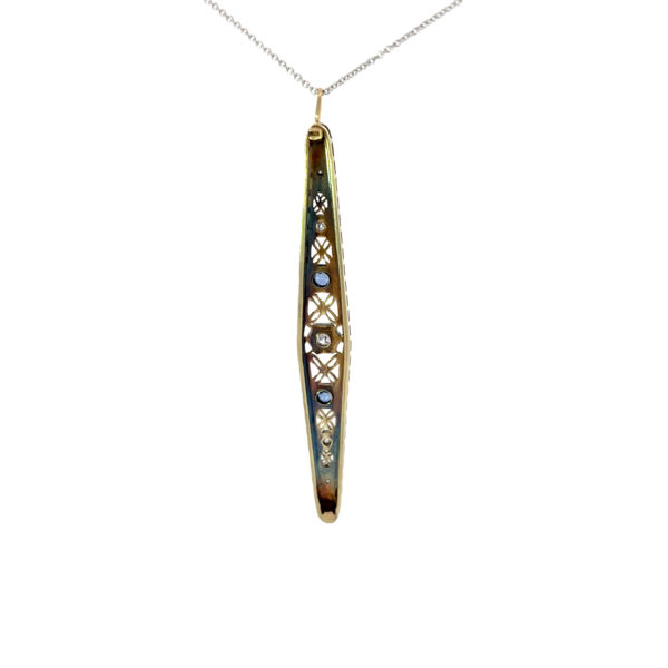 14K White Gold Art Deco 1930's .12ct Diamond & .15ct Sapphire Filigree Necklace 16"