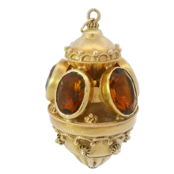 18K Yellow Gold Victorian Etruscan Revival 10ct Citrine Fob
