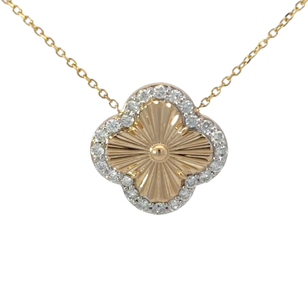 14K Yellow Gold .33ct Diamond Clover Split Chain Necklace 16"-17"-18" Adjustable