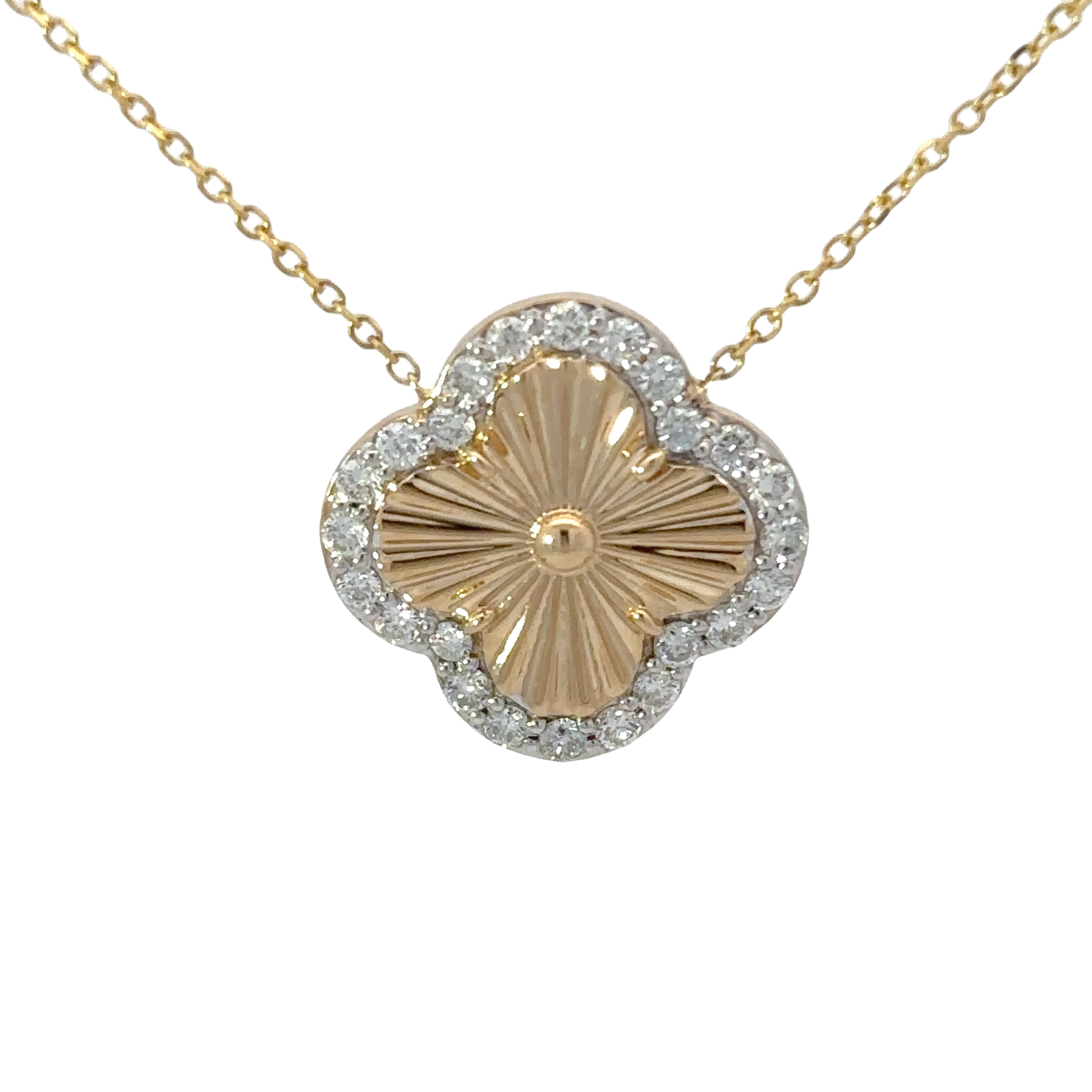 14KY .33ct Dia Clover Split Chain Necklace 16