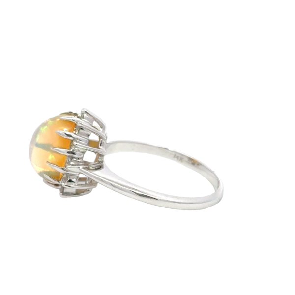 14K White Gold 1.96ct Oval Jelly Opal & .24ct Diamond Ring Size 7