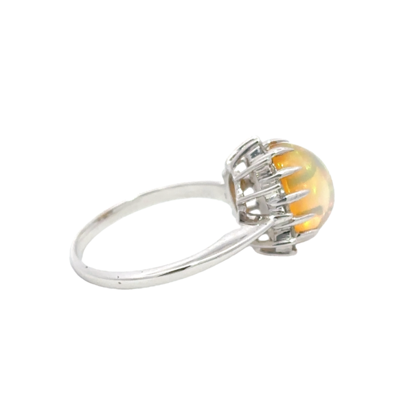 14K White Gold 1.96ct Oval Jelly Opal & .24ct Diamond Ring Size 7