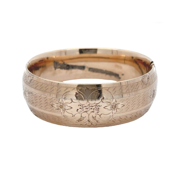 Gold Filled 1920's 22mm Etched & Engraved Hinged Bangle 7.5"