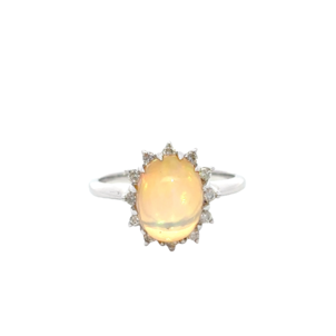 14KW 1.96ct Oval Jelly Opal & .24ct Dia Ring Sz 7