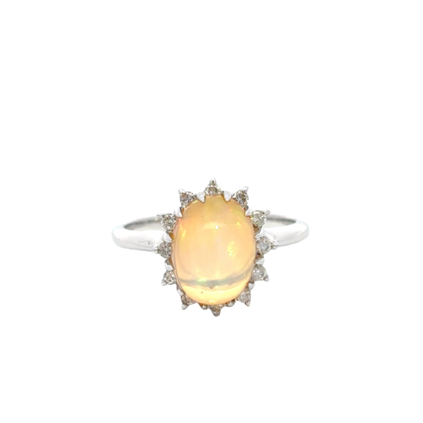14K White Gold 1.96ct Oval Jelly Opal & .24ct Diamond Ring Size 7