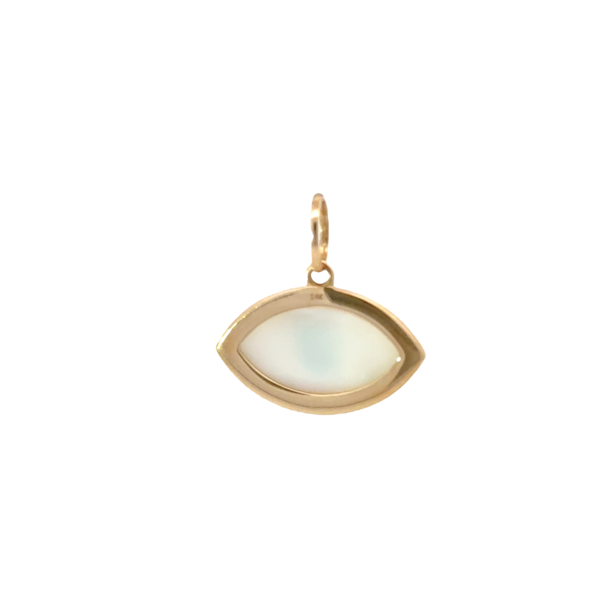14K Yellow Gold Evil Eye Painted Mother of Pearl .22ct Diamond Pendant 20x20mm
