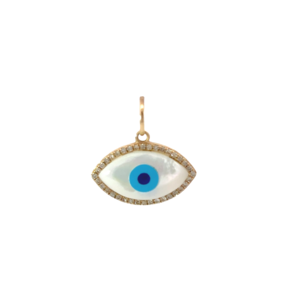 14KY Evil Eye Painted MOP .22ct Dia Pendant 20x20mm