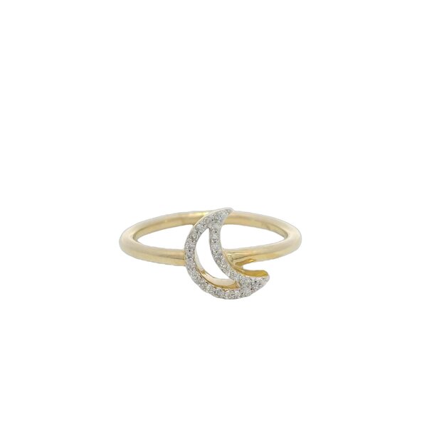 14K Yellow Gold .10ct Diamond Crescent Moon Ring Size 7