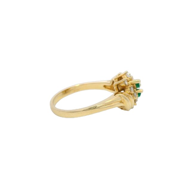 14K Yellow Gold 1980's .50ct Marquise Emerald & .20ct Diamond Ring Size 6.5