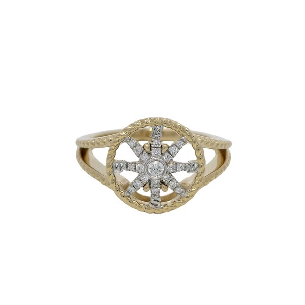 14K Yellow Gold Gold Creations Original .11ct Diamond Rope Compass Rose Ring Size 7