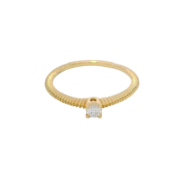 14K Yellow Gold .11ct Diamond Rope Shank Solitaire Ring Size 6.5