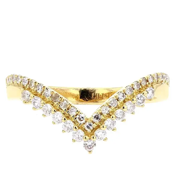 14K Yellow Gold .37ct Diamond Double V Shaped Band Size 7