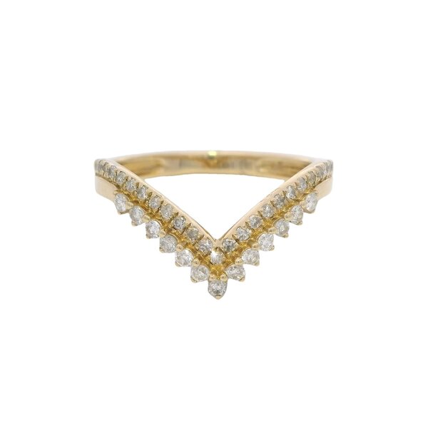 14K Yellow Gold .37ct Diamond Double V Shaped Band Size 7