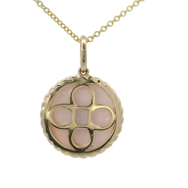 14K Yellow Gold .15ct Diamond and Pink Mother of Pearl Disc Necklace 16"-18"