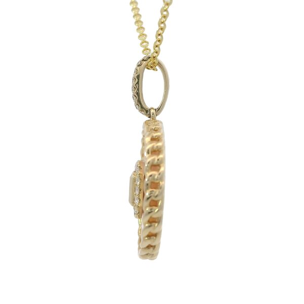 14K Yellow Gold .15ct Diamond and Pink Mother of Pearl Disc Necklace 16"-18"
