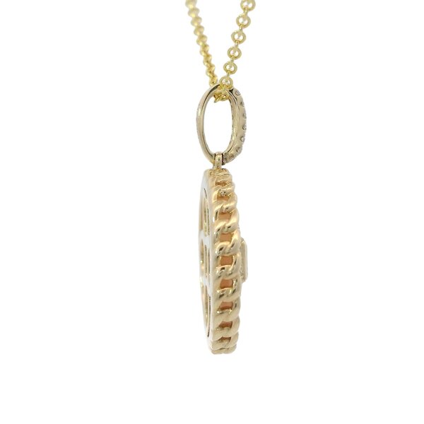 14K Yellow Gold .15ct Diamond and Pink Mother of Pearl Disc Necklace 16"-18"