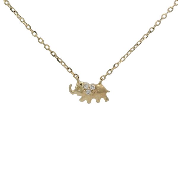 10K Yellow Gold .01ct Diamond Split Chain Elephant Necklace 16"-17"-18"