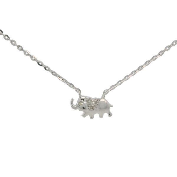 10K White Gold .01ct Diamond Split Chain Elephant Necklace 16"-17"-18"