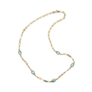 14KY 3mm Evil Eye Paperclip Necklace 16"