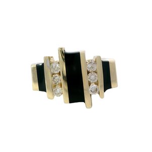 Sale 14KY 1970's .50ct Dia & Black Onyx Deco Inspired Ring Sz 5.25