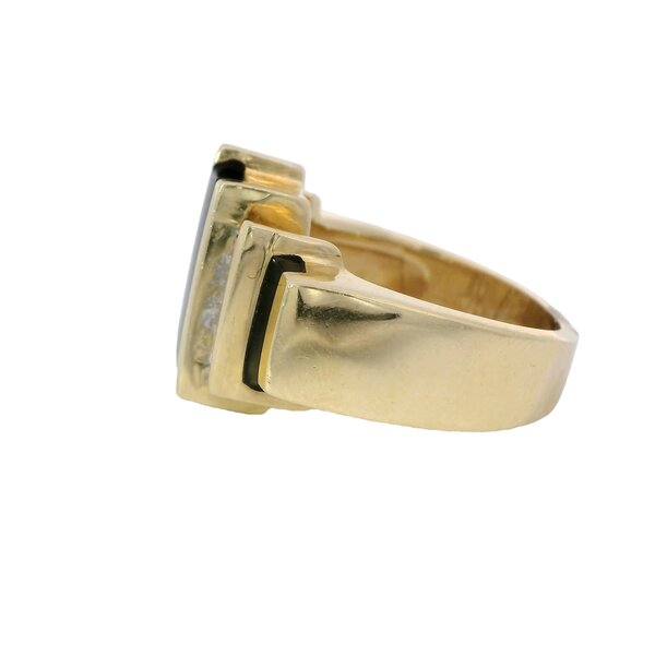 14K Yellow Gold 1970's .50ct Diamond & Black Onyx Deco Inspired Ring Size 5.25