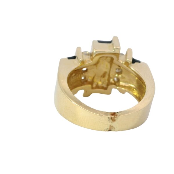 14K Yellow Gold 1970's .50ct Diamond & Black Onyx Deco Inspired Ring Size 5.25